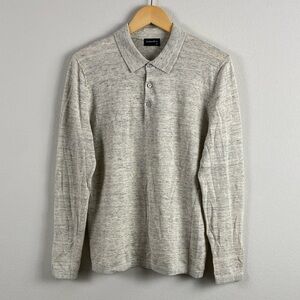 Collars & Co Linen Blend Knit Long Sleeve Polo | Ivory/Gray Heather